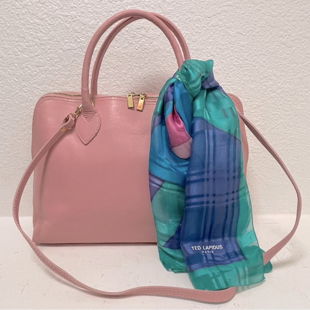 Borse in Pelle 🌸Pink Leather Crossbody Satchel Bag & VTG Ted Lapidus Silk Scarf